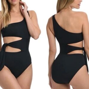 La Blanca Island Goddess One Shoulder Cutout Tie One-Piece Swimsuit Size 16